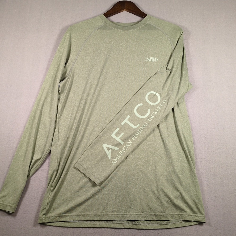 Aftco Shirt Mens SZ M Green Aftech Long Sleeve Performance Fishing Logo